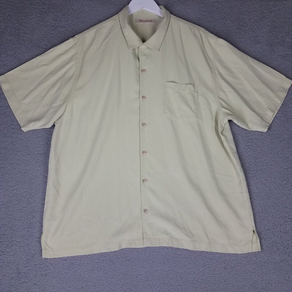 Tommy Bahama Shirt Adult XL Silk Lime Green Hawaiian Button Up Casual Travel Men